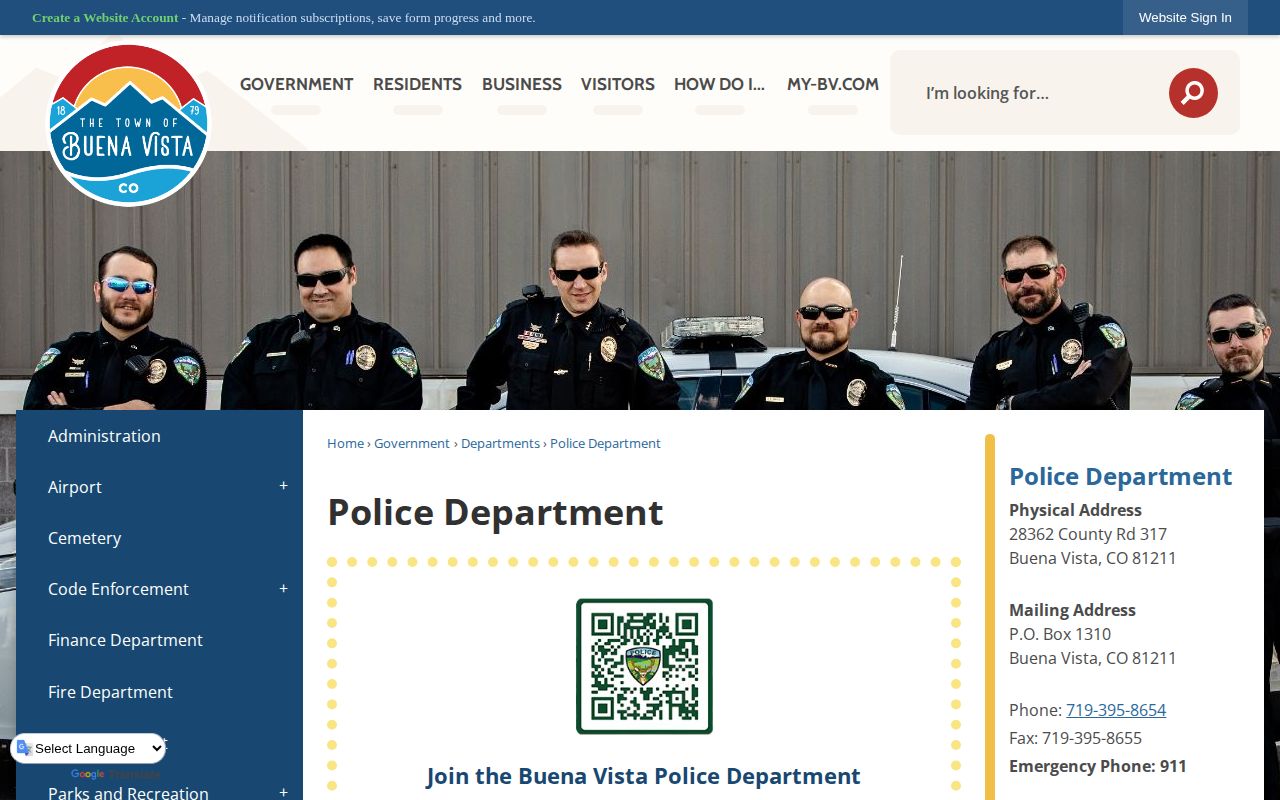 Buena Vista Police Department arrest record and records-request page in Chaffee County