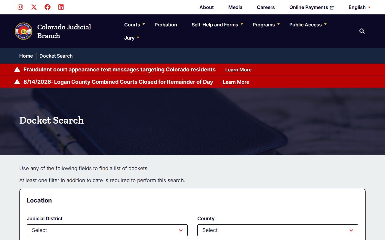 Colorado court docket search for Chaffee County arrest case records