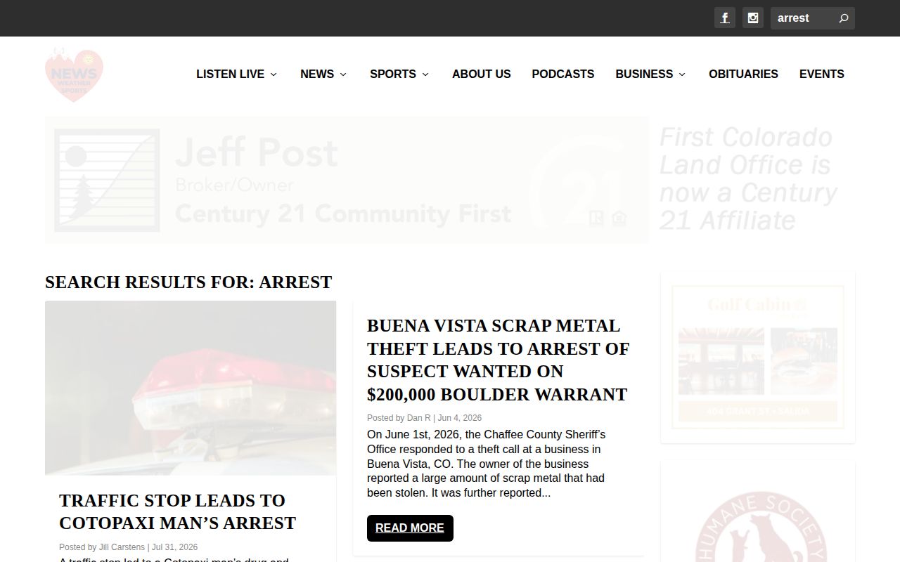 Chaffee County arrest news results from Heart of the Rockies Radio