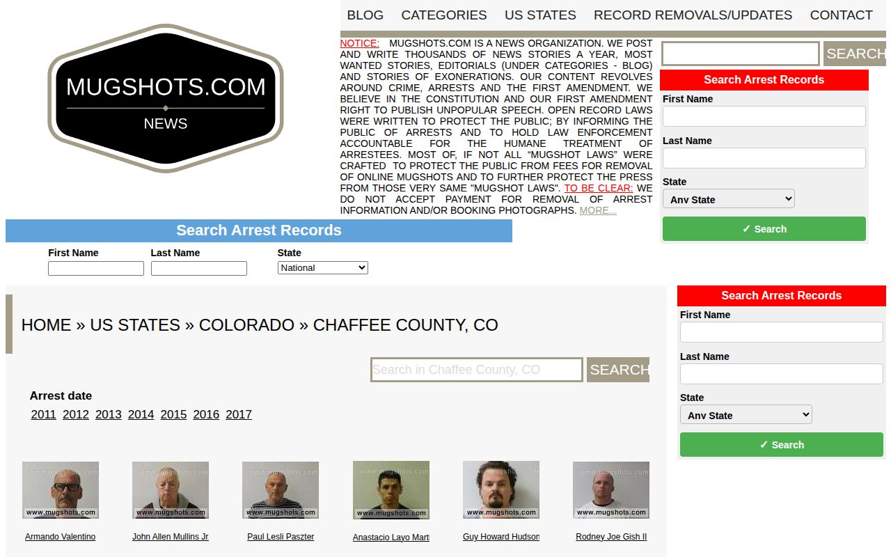 Unofficial historical Chaffee County mugshot aggregator page